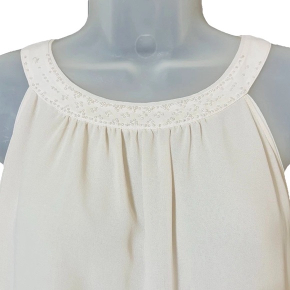 White House Black Market XS Lace Beaded Semi Sheer Lace Top Cami Light Beige - Picture 2 of 10